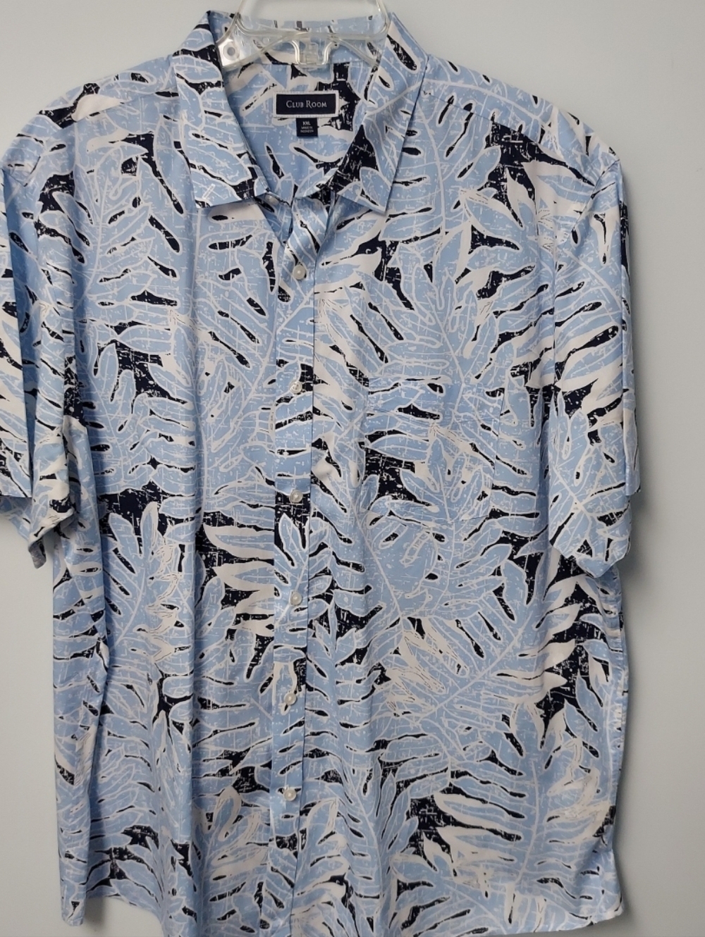 Club Room Shirt Men XXL Blue Floral Hawaiian Aloha Cotton Camp Collar W/Pocket